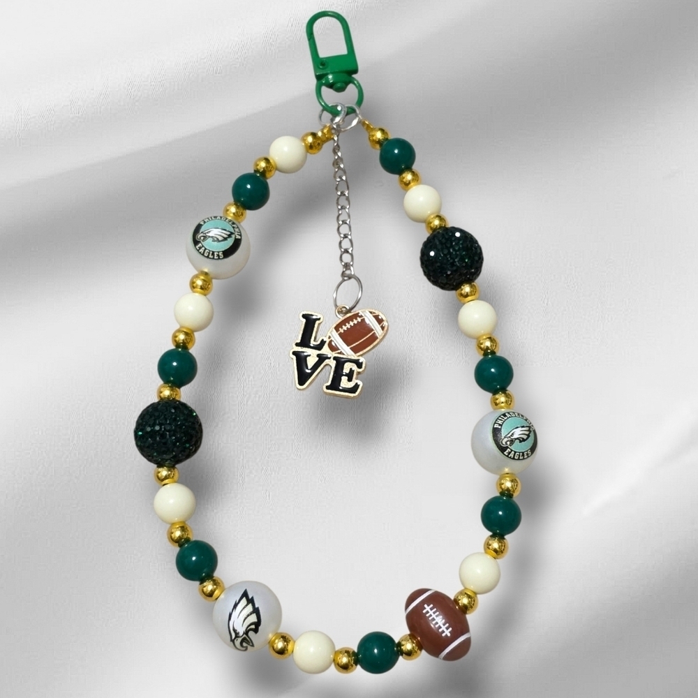 Philadelphia Eagles Beaded Bag Charm- Green, White, Gold